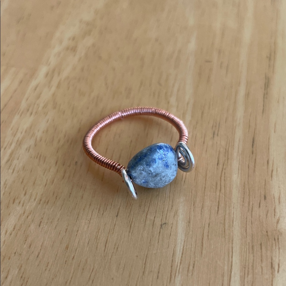 NWOT Artisan Lapis and Copper over Silver Plated Wire Wrapped Ring Size 6